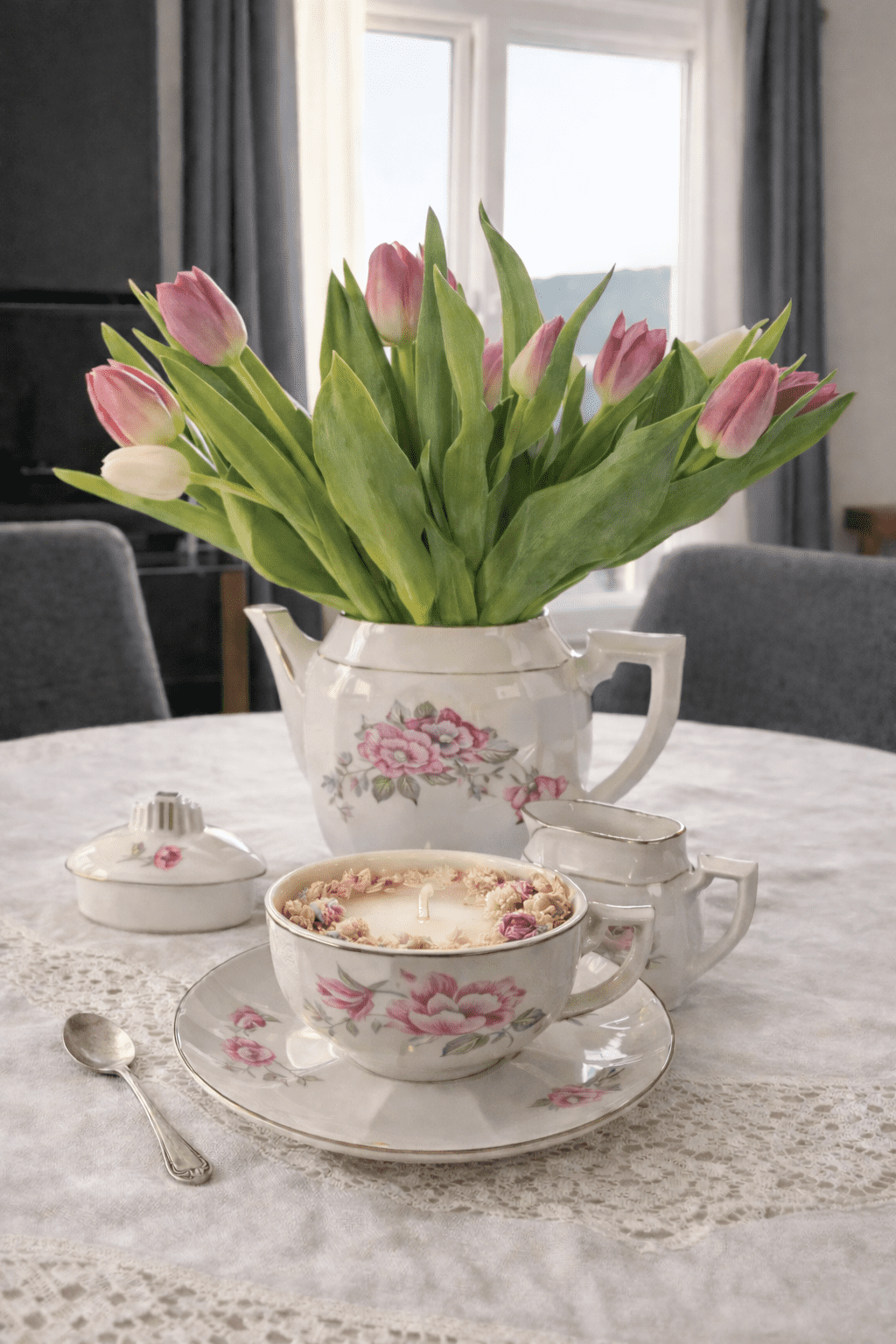 décoration intérieure bougie tasse ancienne