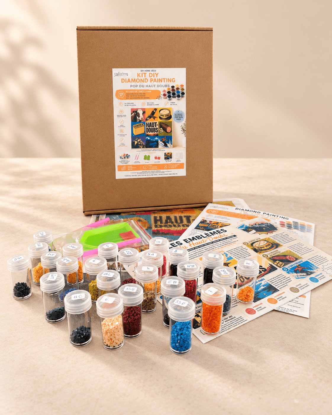 Kit Diamond Painting Haut-Doubs Pop avec toile, diamants carrés et accessoires