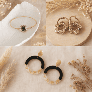 Exemples de bijoux personnalisés en résine UV pour un atelier créatif à Jougne