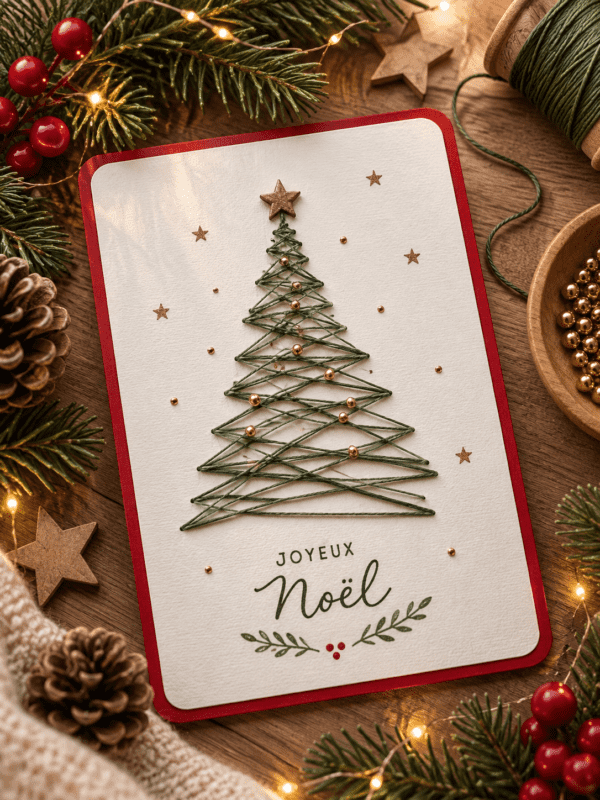 Deux cartes de Noël brodées à réaliser lors d’un atelier créatif à Mouthe avec L’Épicurieuse
