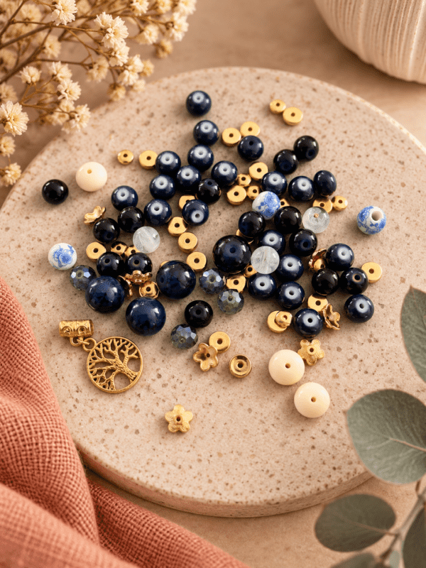 Assortiment de perles en céramique et perles variées pour créer trois bracelets DIY
