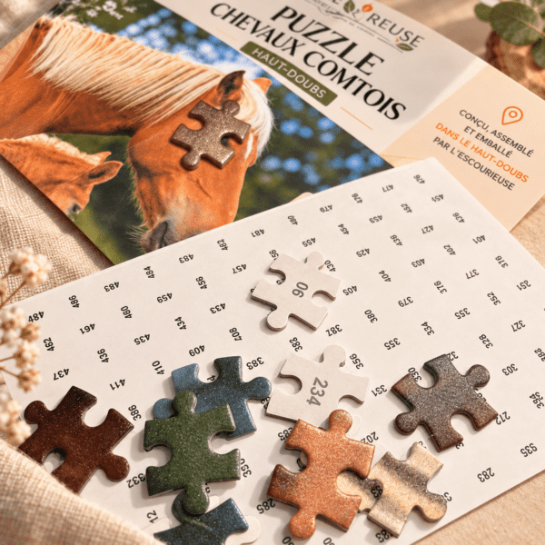 Détail des pièces numérotées du puzzle Chevaux Comtois 500 pièces