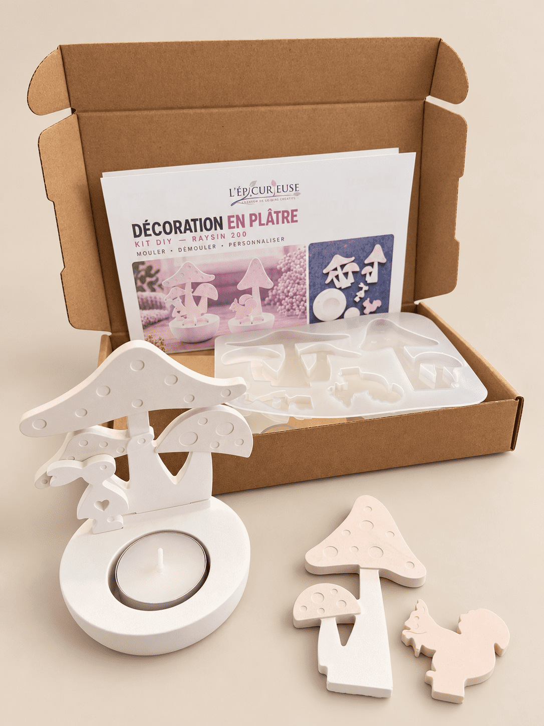Kit DIY décoration en plâtre – Bougeoir champignons