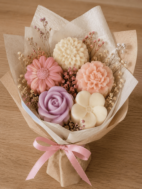 Enfant réalisant un bouquet de fondants parfumés en forme de fleurs lors d’un atelier créatif organisé par L’Épicurieuse.