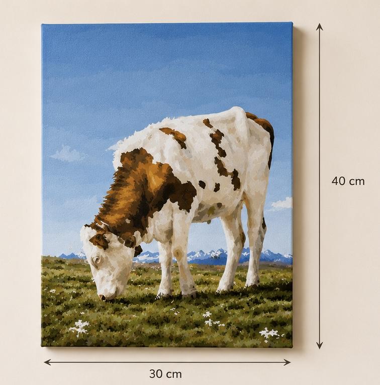Tableau terminé peinture au numéro Vache Montbéliarde Haut-Doubs 30 × 40 cm